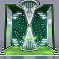Green Soccer Ball Display With TSINGTAO Branding And Illuminated Lighting Setup