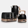 Modern White And Brown Kitchen Appliances Featuring Toaster And Kettles