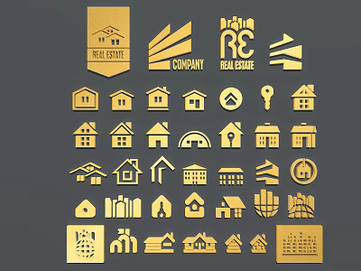 Real Estate Icon Collection With House Building Key And Property Symbols 3d model