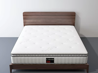 Modern Double Bed With Wooden Headboard And White Quilted Mattress Frame 3d model