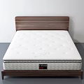 Modern Double Bed With Wooden Headboard And White Quilted Mattress Frame