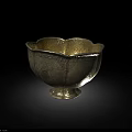 Ancient Gold Bowl With Petal Shaped Rim And Intricate Carved Patterns On Base