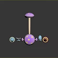 Cute Mushroom Character With Pink Cap And Small Blue Creatures In Playful Scene