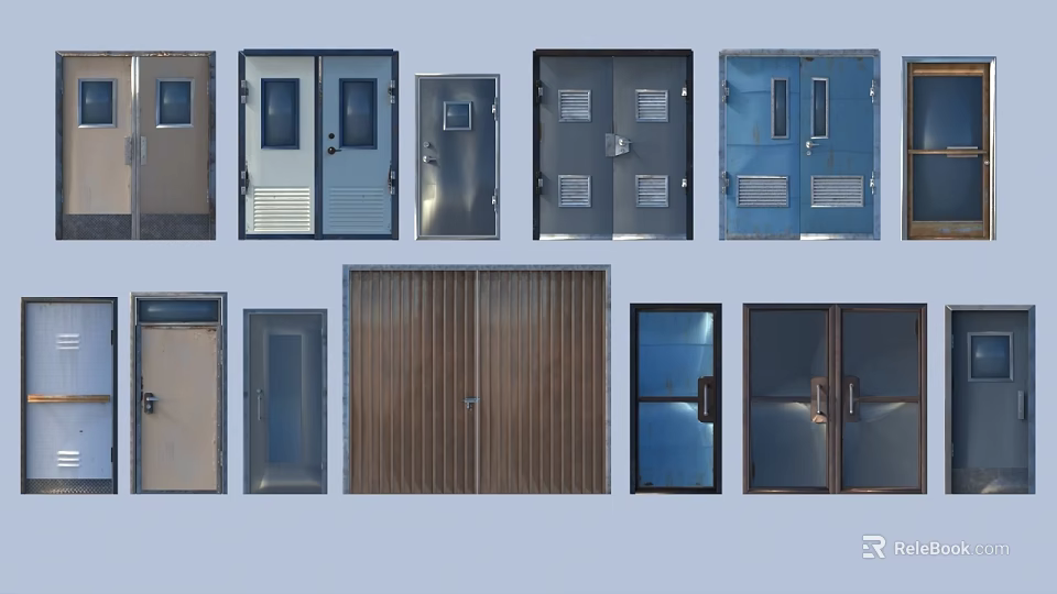 Various Types Of Doors Including Metal Wooden Single And Double Panel Designs 3d model 