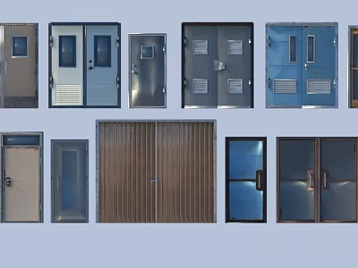 Various Types Of Doors Including Metal Wooden Single And Double Panel Designs 3d model