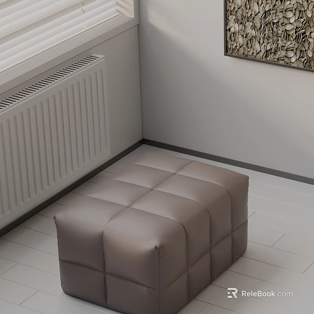Modern Square Leather Side Table With Tufted Design In Room Corner 3d model