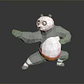 Low Poly Panda Character In Martial Arts Pose With Yellow Shorts On Reflective Surface