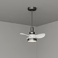 Modern Ceiling Fan Chandelier with White Blades Black Frame in Illuminated Corner
