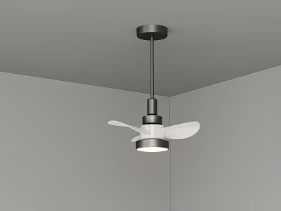 Modern Ceiling Fan Chandelier with White Blades Black Frame in Illuminated Corner 3d model