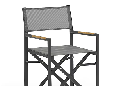 Modern Single Chair With Black Metal Frame Gray Mesh Seat And Wooden Armrests 3d model