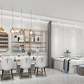 Modern Elegant Beauty Hair Salon Interior Design With White Chairs Treatment Beds And Product Shelves