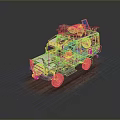 Rugged Orange Blue Off Road Vehicle with Roof Rack Luggage and Solar Panel
