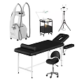 Professional Medical Equipment Setup Including Black Treatment Table Mobile Cart And Surgical Lamp