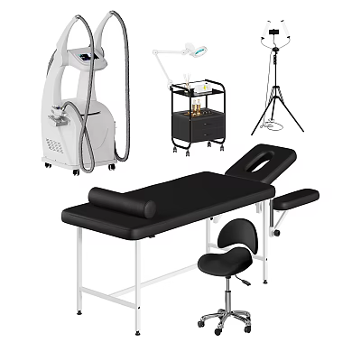 Professional Medical Equipment Setup Including Black Treatment Table Mobile Cart And Surgical Lamp 3d model