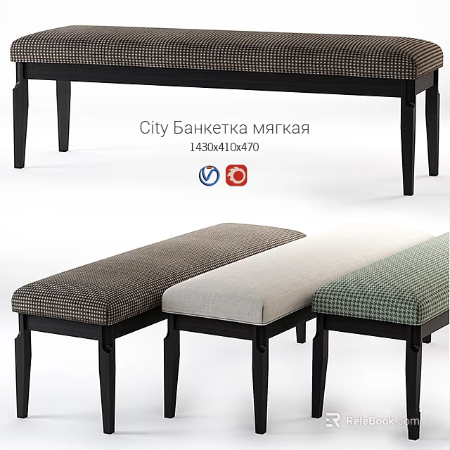 Colorful Garden Bench Ornaments With Checkered Cushions And Black Legs 3d model 