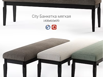 Colorful Garden Bench Ornaments With Checkered Cushions And Black Legs 3d model