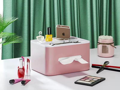 Perfume And Cosmetics Organized In Pink Storage Box With Lipsticks Eyeshadow Palette And Makeup Brushes 3d model