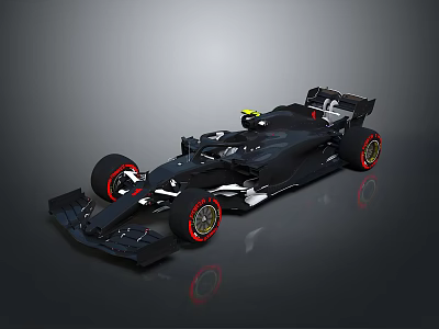 Black Formula 1 Race Car With Aerodynamic Design And Red Wheels 3d model