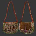 Two Stylish Shoulder Bags With Colorful Geometric Patterns And Brown Leather Details