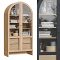 Wooden Storage Cabinets with Glass Doors Open Shelves Books and Decorative Items