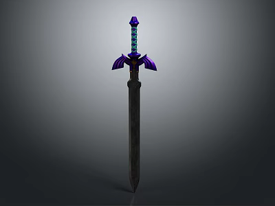 Fantasy Sword With Purple Hilt Guard Blue Handle And Metallic Blade Details 3d model
