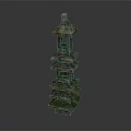 Multi Tiered Moss Covered Stone Pillar With Traditional Architectural Design Structure 3d model