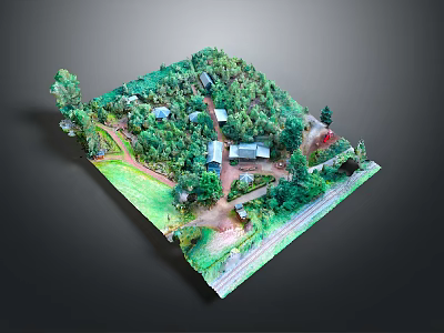 Charming Cartoon Scene With Green Trees Small Houses Winding Paths And Lush Fields 3d model