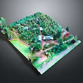 Charming Cartoon Scene With Green Trees Small Houses Winding Paths And Lush Fields
