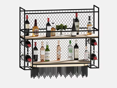 Black Metal Frame Hanging Wall Cabinet With Wine Bottles And Glass Holders 3d model