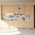 Modern Kitchen Interior With Light Wooden Cabinets Range Hood Tile Backsplash And Stove