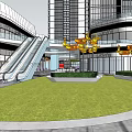 Modern Commercial Complex With High Rise Buildings Open Plaza And Landscaped Gardens