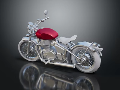 Classic Silver Motorcycle With Red Fuel Tank Vintage Design And Chrome Accents 3d model