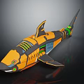 Electric Toy Shark With Orange And Black Mechanical Design And Green Accents