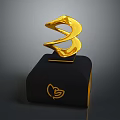 Elegant Black Display Cabinet With Golden Trophy Ornament And Logo Design