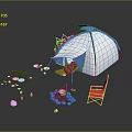 Red Folding Camping Chairs With Tent And Campfire Setup For Outdoor Use