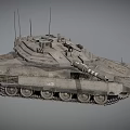 Detailed Military Tank With Long Cannon Tracks And Antennas On Gray Surface