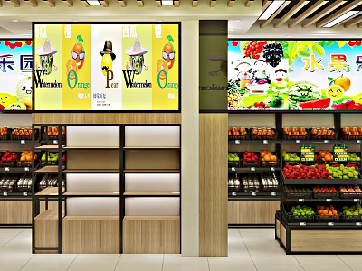 Fruit Store Interior With Colorful Fruit Shelves And Fresh Displayed Fruits 3d model