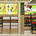 Fruit Store Interior With Colorful Fruit Shelves And Fresh Displayed Fruits