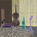 Elegant Room Interior With Musical Instruments Cello Violin And Music Stand
