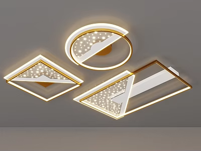Modern Geometric Ceiling Lights Round and Diamond Shaped with Gold Frame Design 3d model