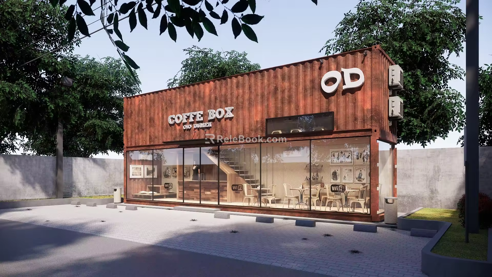 Modern Cafe Street Container Log Cafe Street Container Log Cafe 3d model