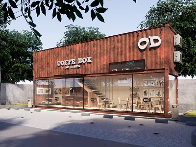 Coffee Box Container Cafe With Glass Front And Indoor Seating Area 3d model