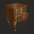 Classic Wooden Nightstand With Two Drawers Golden Handles And Curved Legs