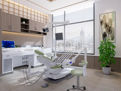 Modern Dental Clinic Interior With Treatment Chair And Cabinets 3d model
