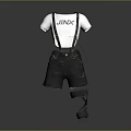 Casual White T Shirt With JINX Lettering And Black Distressed Suspender Shorts
