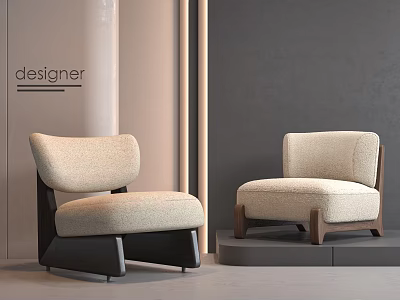 Modern Single Sofa With Beige Fabric And Dark Wooden Frame Design 3d model