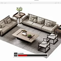 Modern Living Room Sofa Coffee Table Set With Cushions Wooden Table And Green Plant