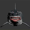 Blue Shark Toy Model With Pink Stripes Open Mouth And Red Sharp Teeth