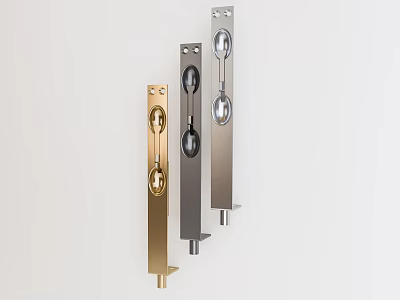 Three Different Colored Door Handles Gold Silver Dark Gray Vertically Arranged On White Background 3d model