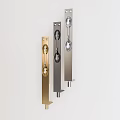 Three Different Colored Door Handles Gold Silver Dark Gray Vertically Arranged On White Background